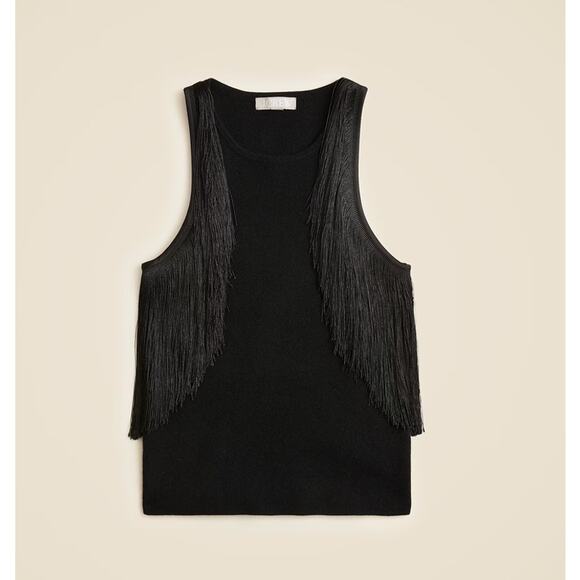 J.Crew Cashmere Fringe-Trim Sweater Tank Sz S Black Stretch Fitted Soft Pullover - Picture 3 of 8